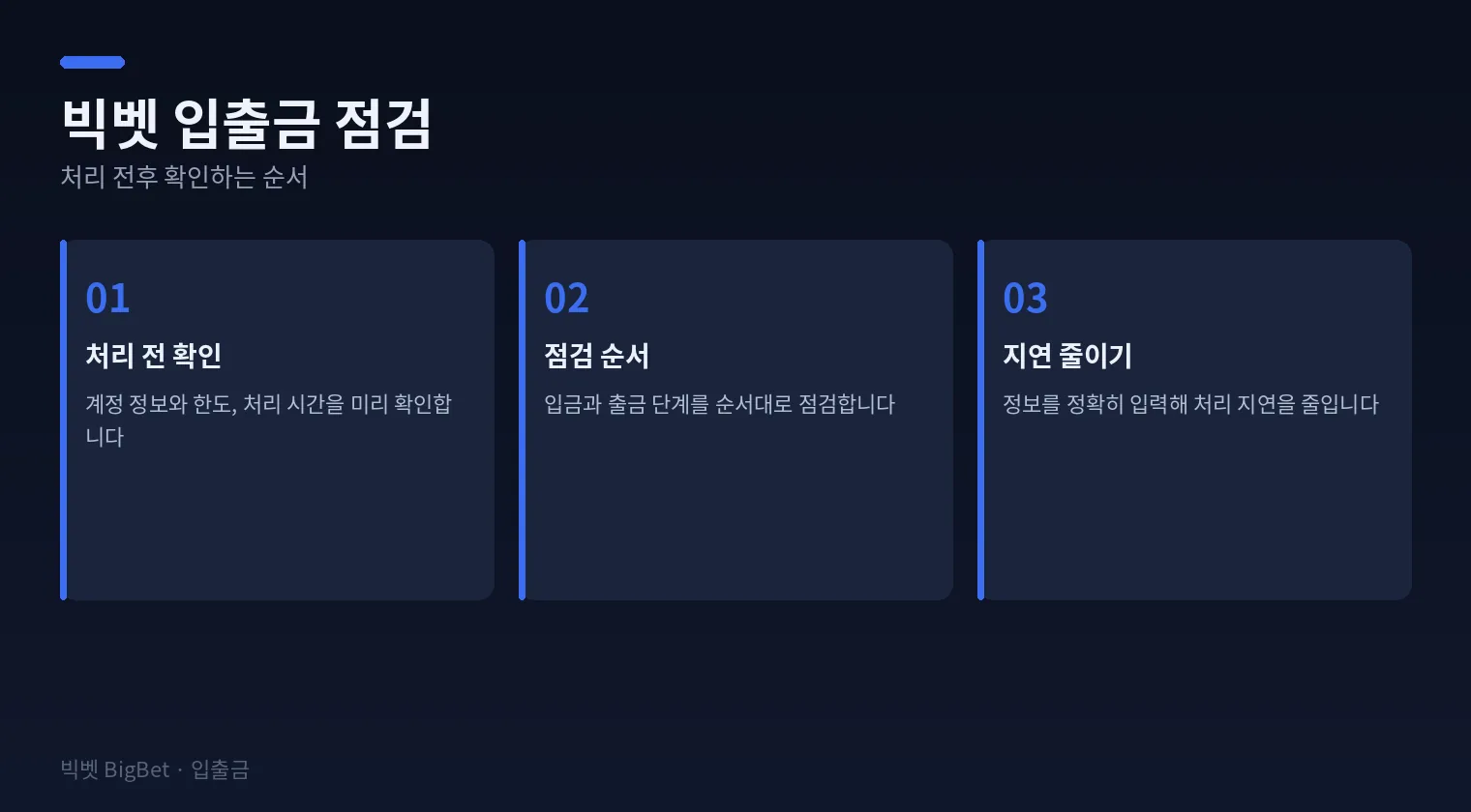 빅벳 입출금 점검 순서를 정리한 다이어그램