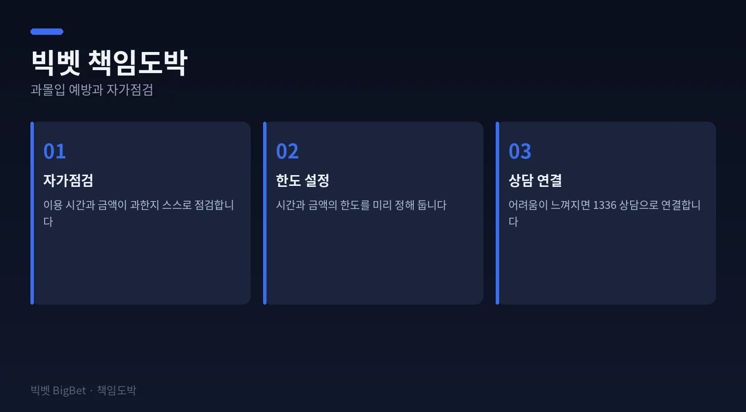 빅벳 책임도박 자가점검과 한도 설정을 정리한 다이어그램