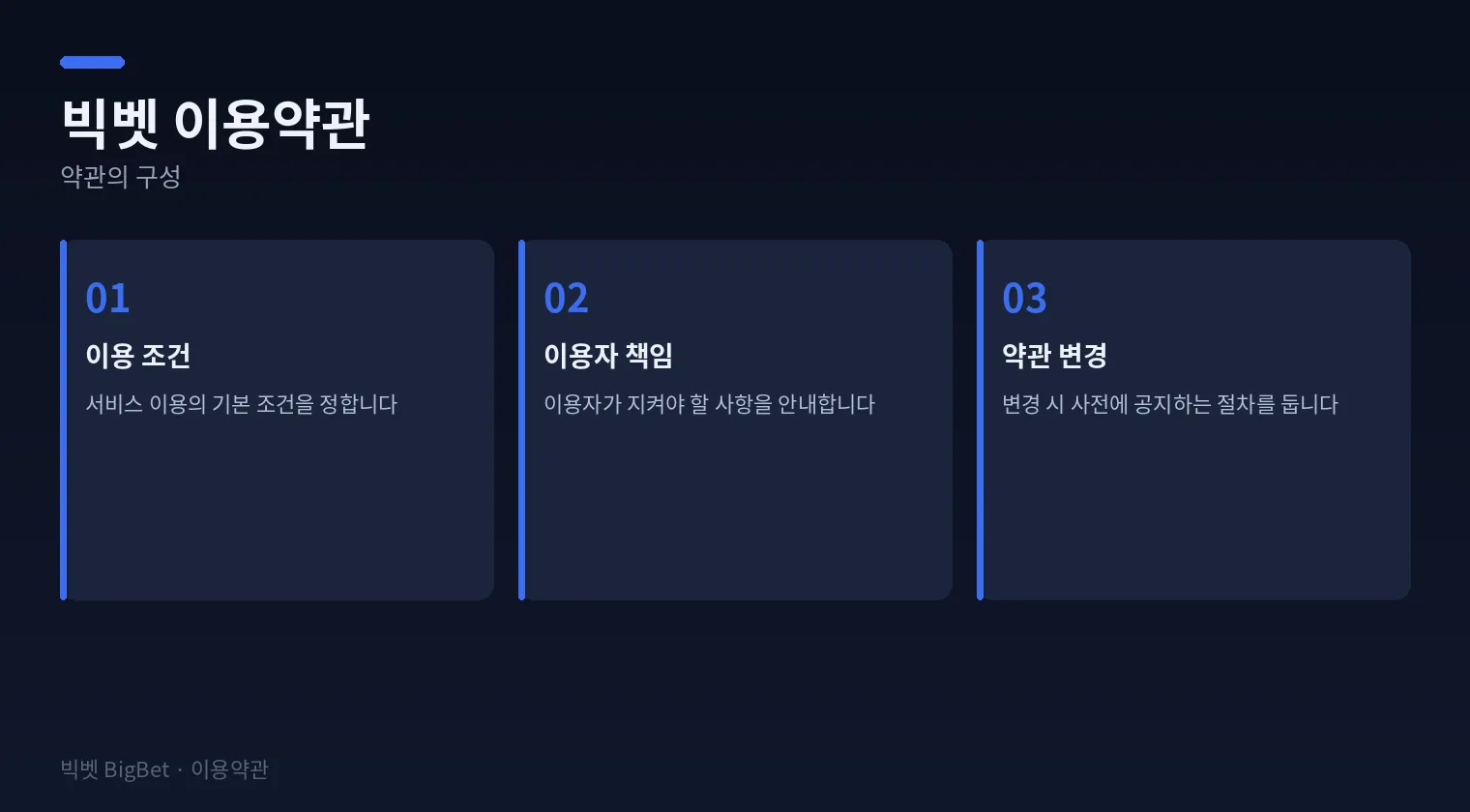 빅벳 이용약관 구성을 정리한 다이어그램